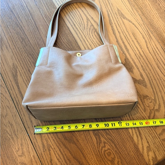 Madison West Classic Tan Shoulder Purse w/ Metal Accents - Picture 3 of 11